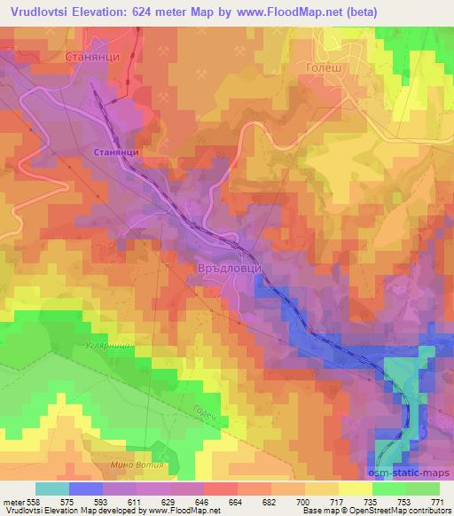 Vrudlovtsi,Bulgaria Elevation Map
