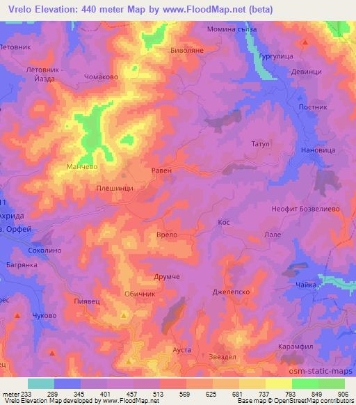 Vrelo,Bulgaria Elevation Map