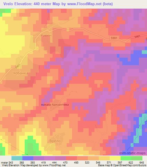 Vrelo,Bulgaria Elevation Map