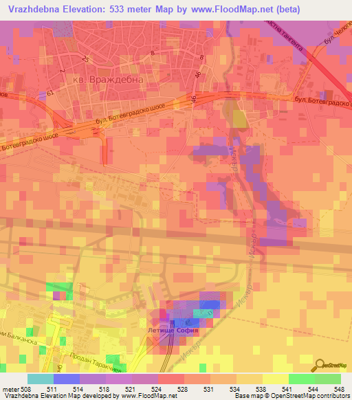 Vrazhdebna,Bulgaria Elevation Map