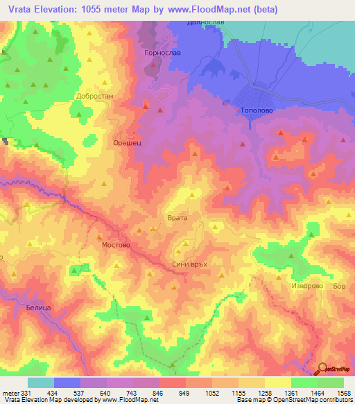 Vrata,Bulgaria Elevation Map