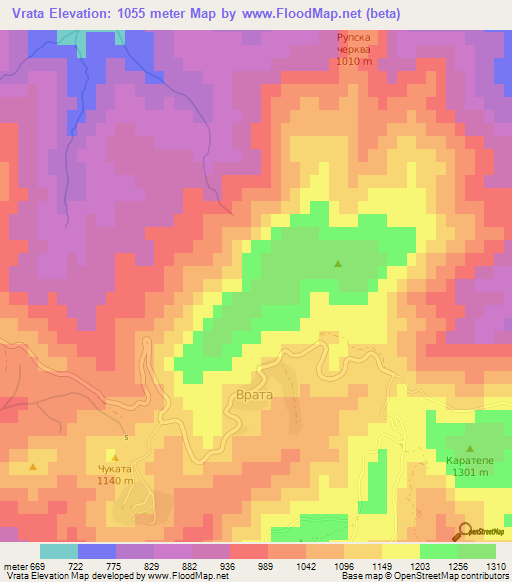 Vrata,Bulgaria Elevation Map
