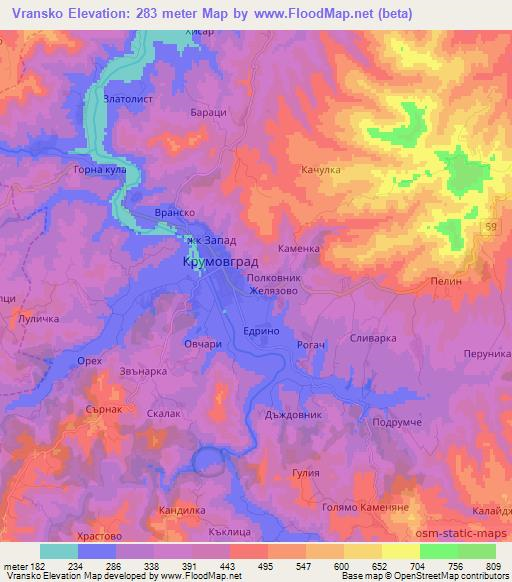 Vransko,Bulgaria Elevation Map