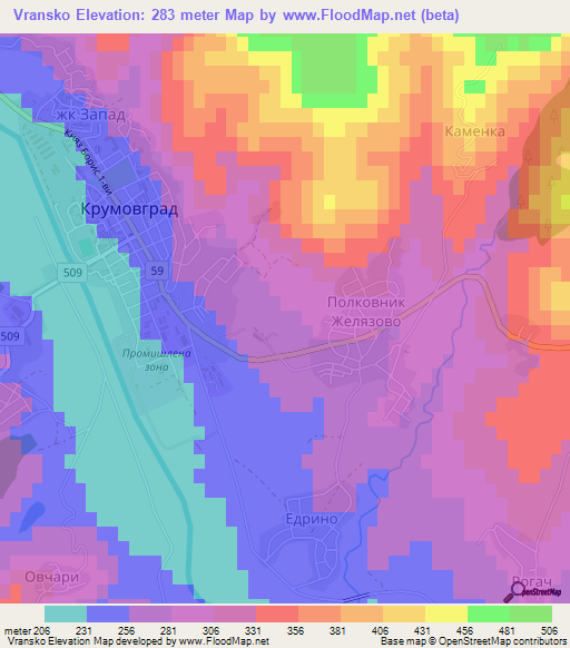 Vransko,Bulgaria Elevation Map