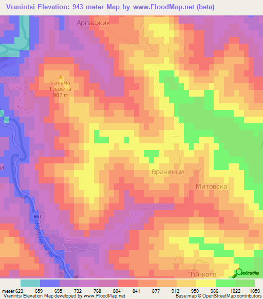Vranintsi,Bulgaria Elevation Map