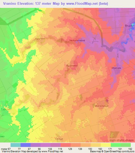 Vranino,Bulgaria Elevation Map