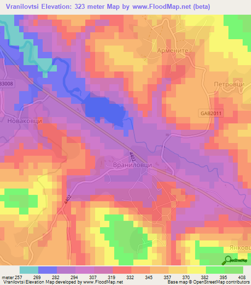 Vranilovtsi,Bulgaria Elevation Map