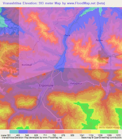 Vranashtitsa,Bulgaria Elevation Map