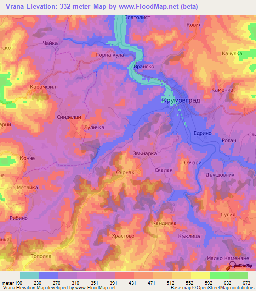Vrana,Bulgaria Elevation Map