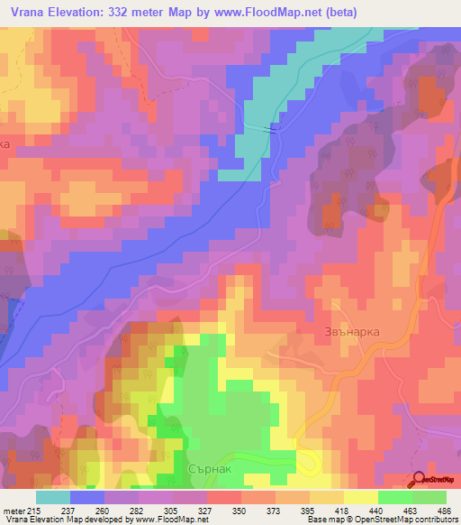 Vrana,Bulgaria Elevation Map