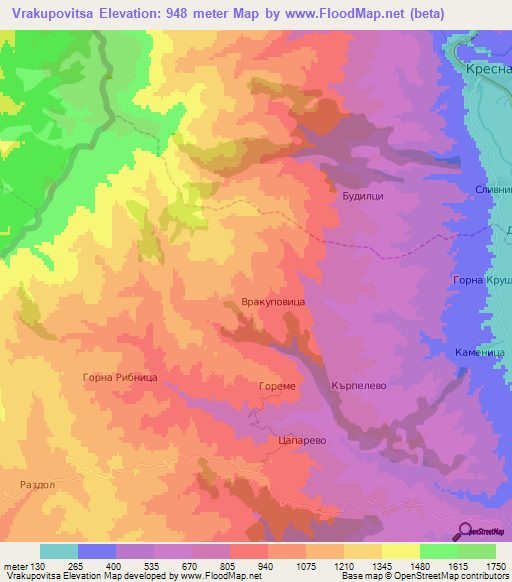 Vrakupovitsa,Bulgaria Elevation Map