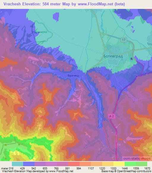 Vrachesh,Bulgaria Elevation Map