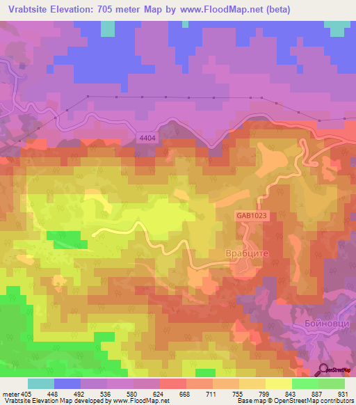 Vrabtsite,Bulgaria Elevation Map