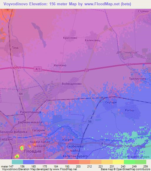 Voyvodinovo,Bulgaria Elevation Map