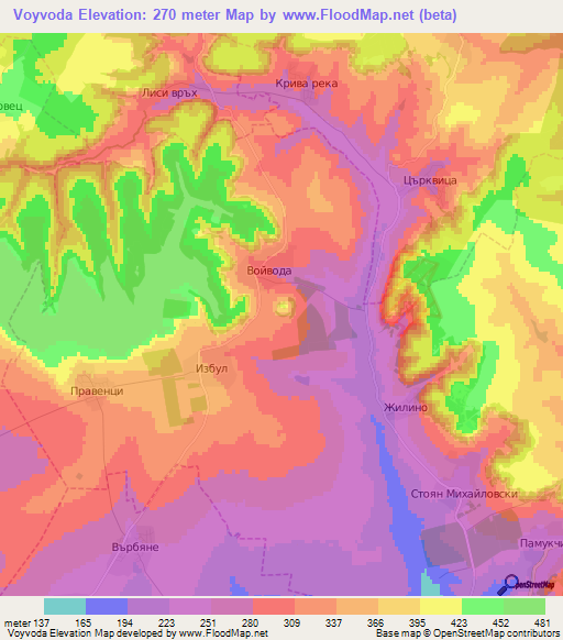 Voyvoda,Bulgaria Elevation Map