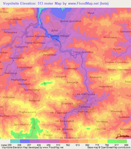 Voynitsite,Bulgaria Elevation Map