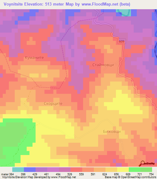 Voynitsite,Bulgaria Elevation Map
