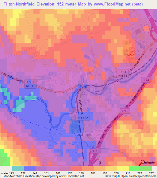 Tilton-Northfield,US Elevation Map