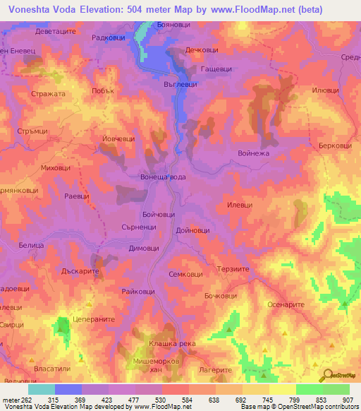 Voneshta Voda,Bulgaria Elevation Map