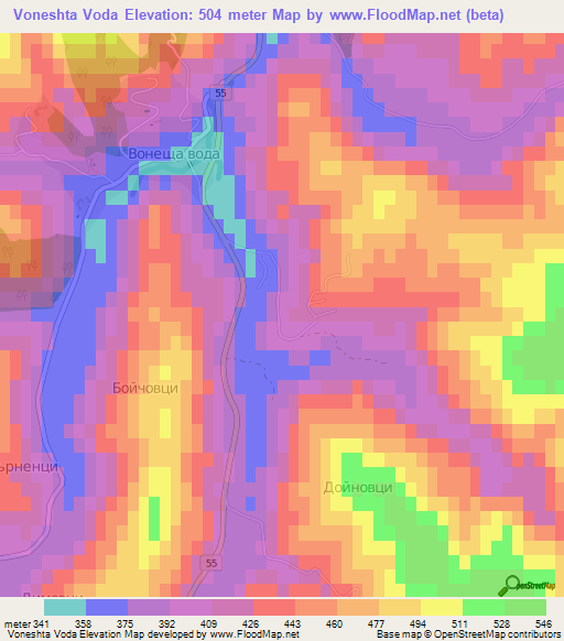 Voneshta Voda,Bulgaria Elevation Map
