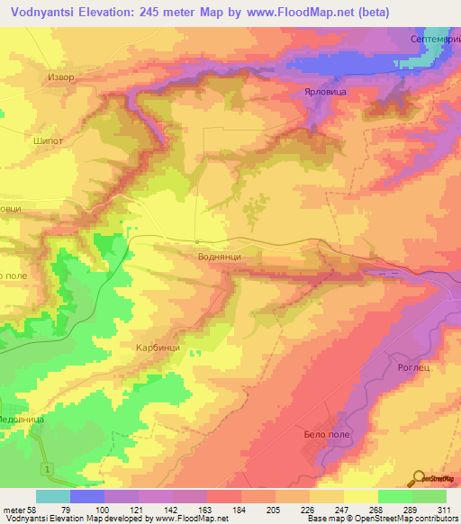 Vodnyantsi,Bulgaria Elevation Map