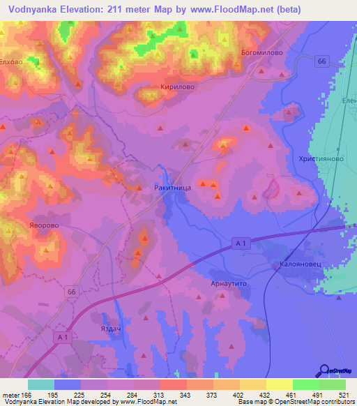 Vodnyanka,Bulgaria Elevation Map