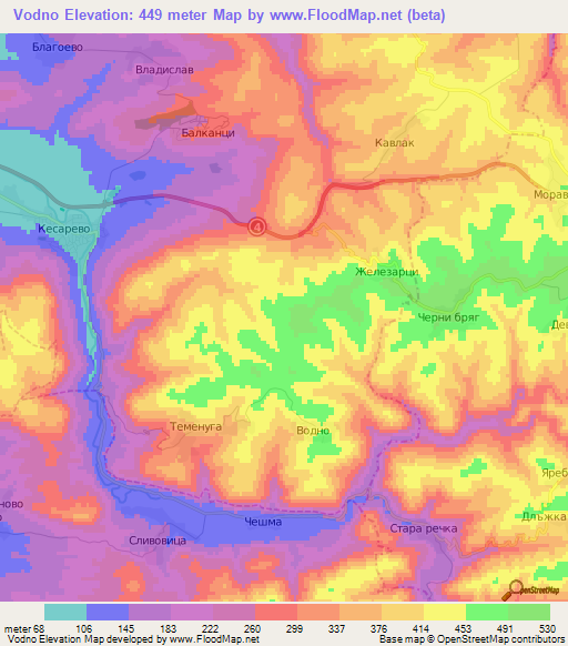 Vodno,Bulgaria Elevation Map
