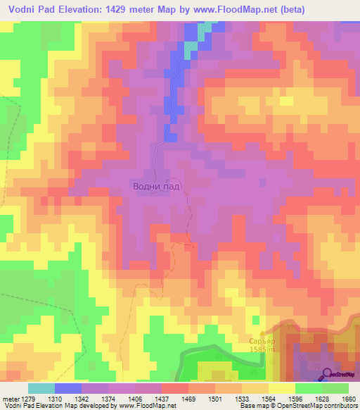 Vodni Pad,Bulgaria Elevation Map