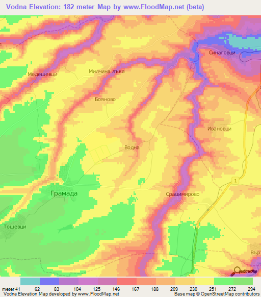 Vodna,Bulgaria Elevation Map