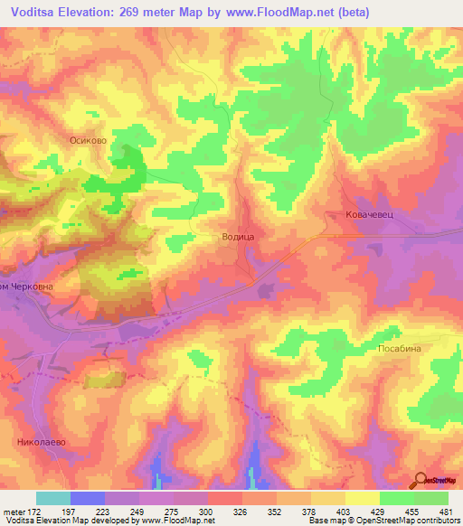 Voditsa,Bulgaria Elevation Map