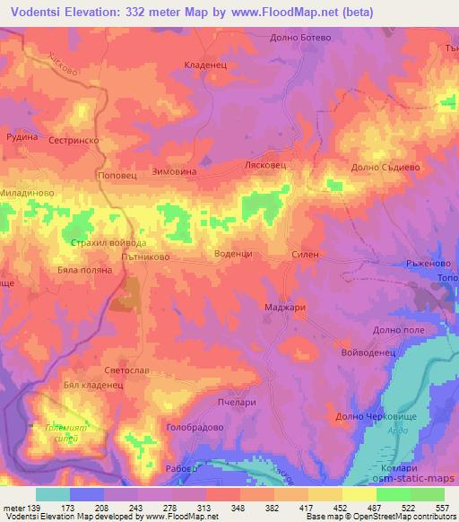 Vodentsi,Bulgaria Elevation Map