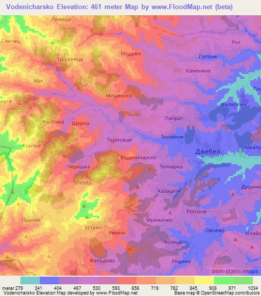 Vodenicharsko,Bulgaria Elevation Map