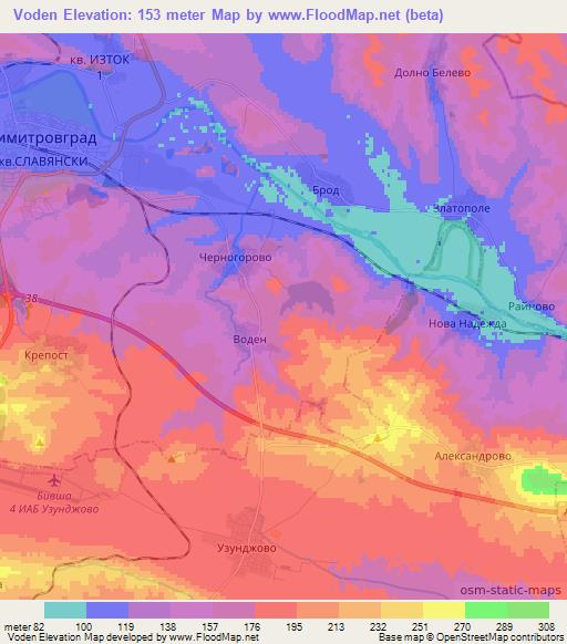 Voden,Bulgaria Elevation Map