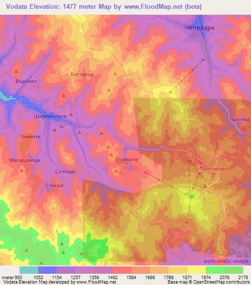 Vodata,Bulgaria Elevation Map
