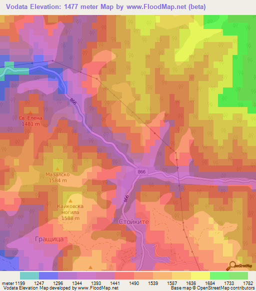 Vodata,Bulgaria Elevation Map