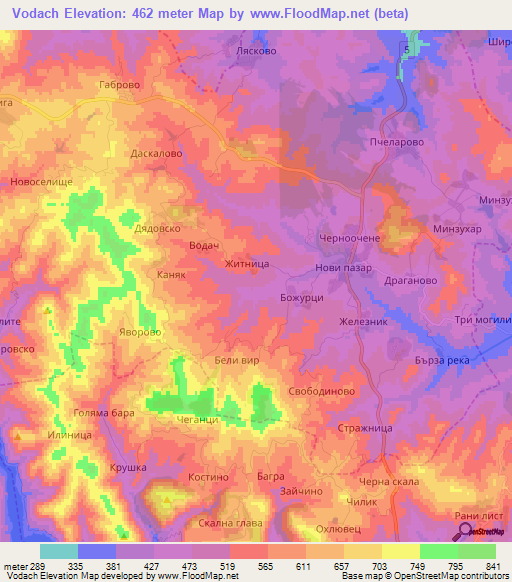 Vodach,Bulgaria Elevation Map
