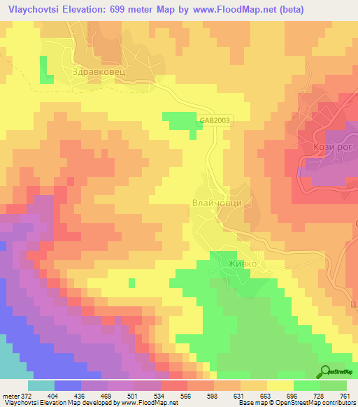 Vlaychovtsi,Bulgaria Elevation Map