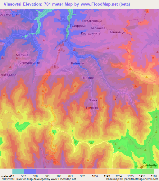 Vlasovtsi,Bulgaria Elevation Map