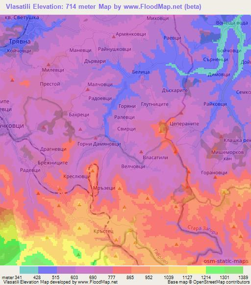 Vlasatili,Bulgaria Elevation Map
