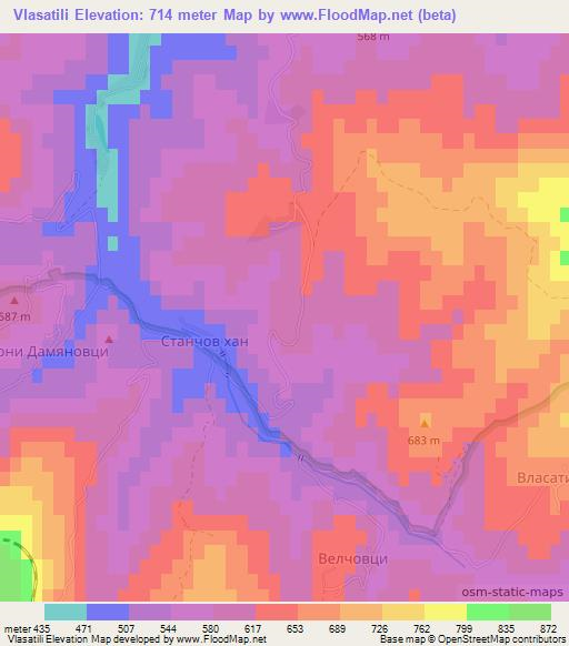 Vlasatili,Bulgaria Elevation Map