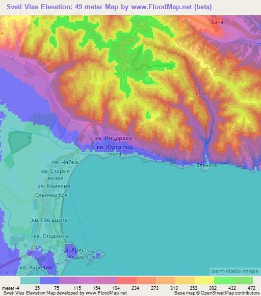 Sveti Vlas,Bulgaria Elevation Map