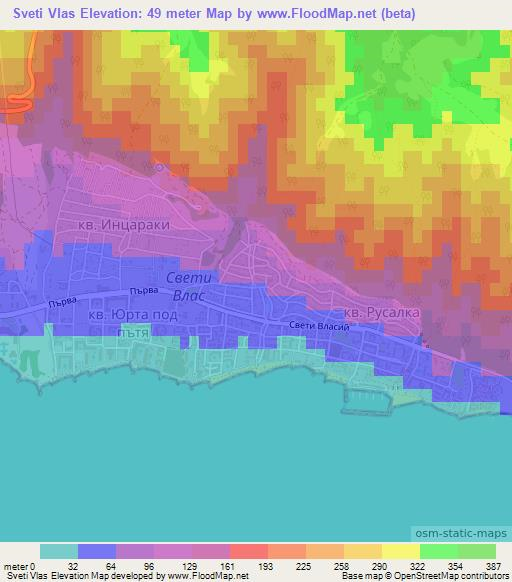 Sveti Vlas,Bulgaria Elevation Map