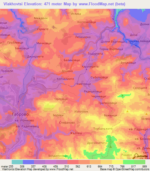 Vlakhovtsi,Bulgaria Elevation Map