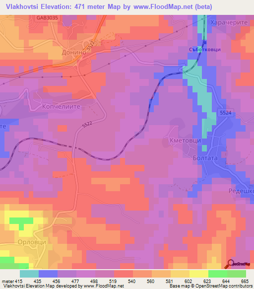 Vlakhovtsi,Bulgaria Elevation Map