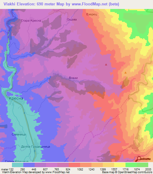Vlakhi,Bulgaria Elevation Map