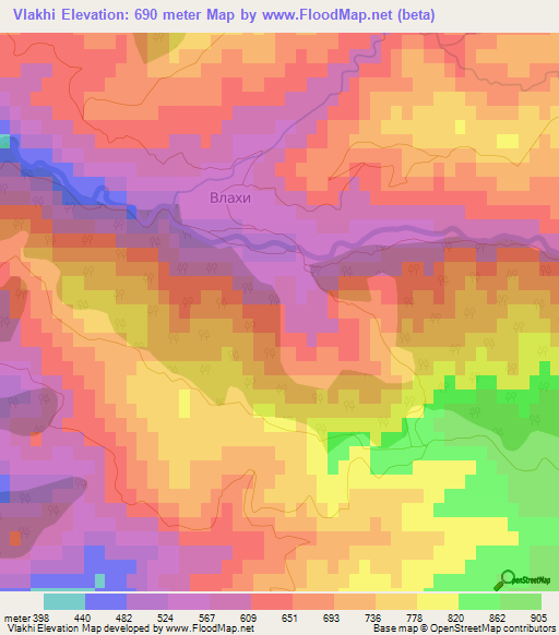 Vlakhi,Bulgaria Elevation Map