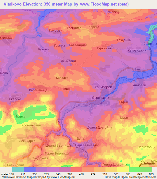 Vladkovo,Bulgaria Elevation Map