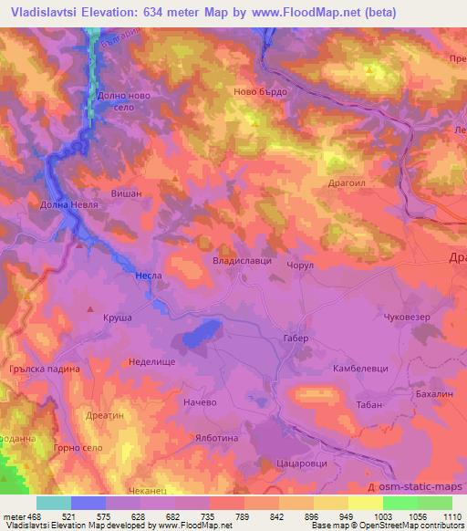 Vladislavtsi,Bulgaria Elevation Map