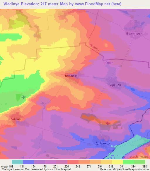Vladinya,Bulgaria Elevation Map