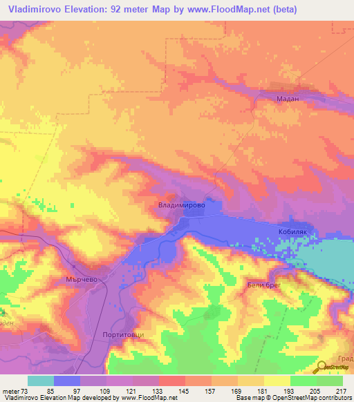 Vladimirovo,Bulgaria Elevation Map